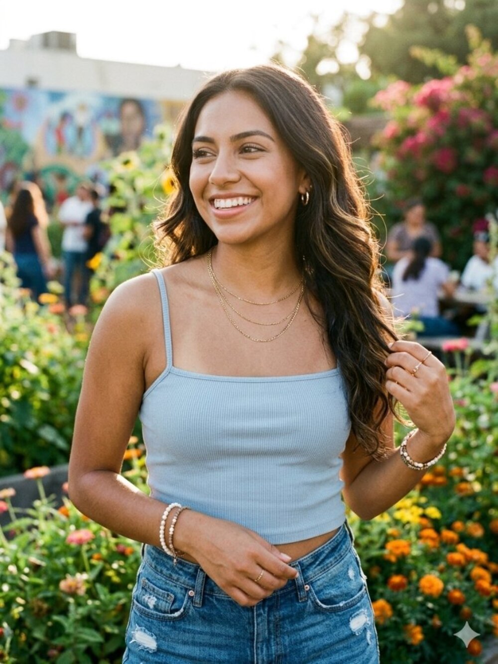 John Galt Brandy Melville Light Blue Ribbed Faye Tank Top One Size